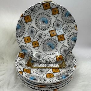 Vintage Kathie Winkle Ironstone Compass pattern 6" side plates. Set of 6. EUC.